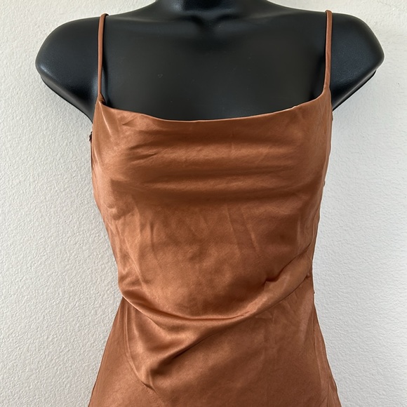 Princess Polly Alfie Copper Brown Satin Backless Square Neck Mini Dress - Picture 6 of 12